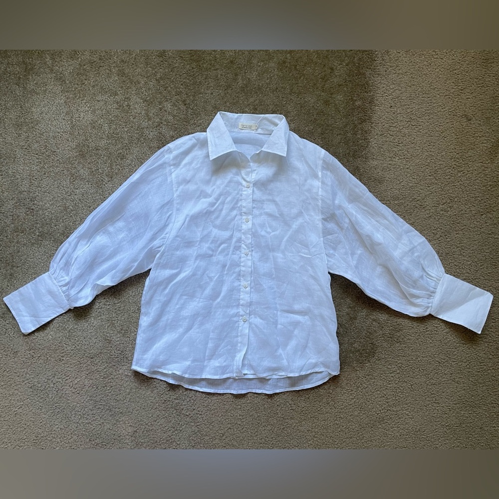 Eloise Ramie White Button-Down Shirt
